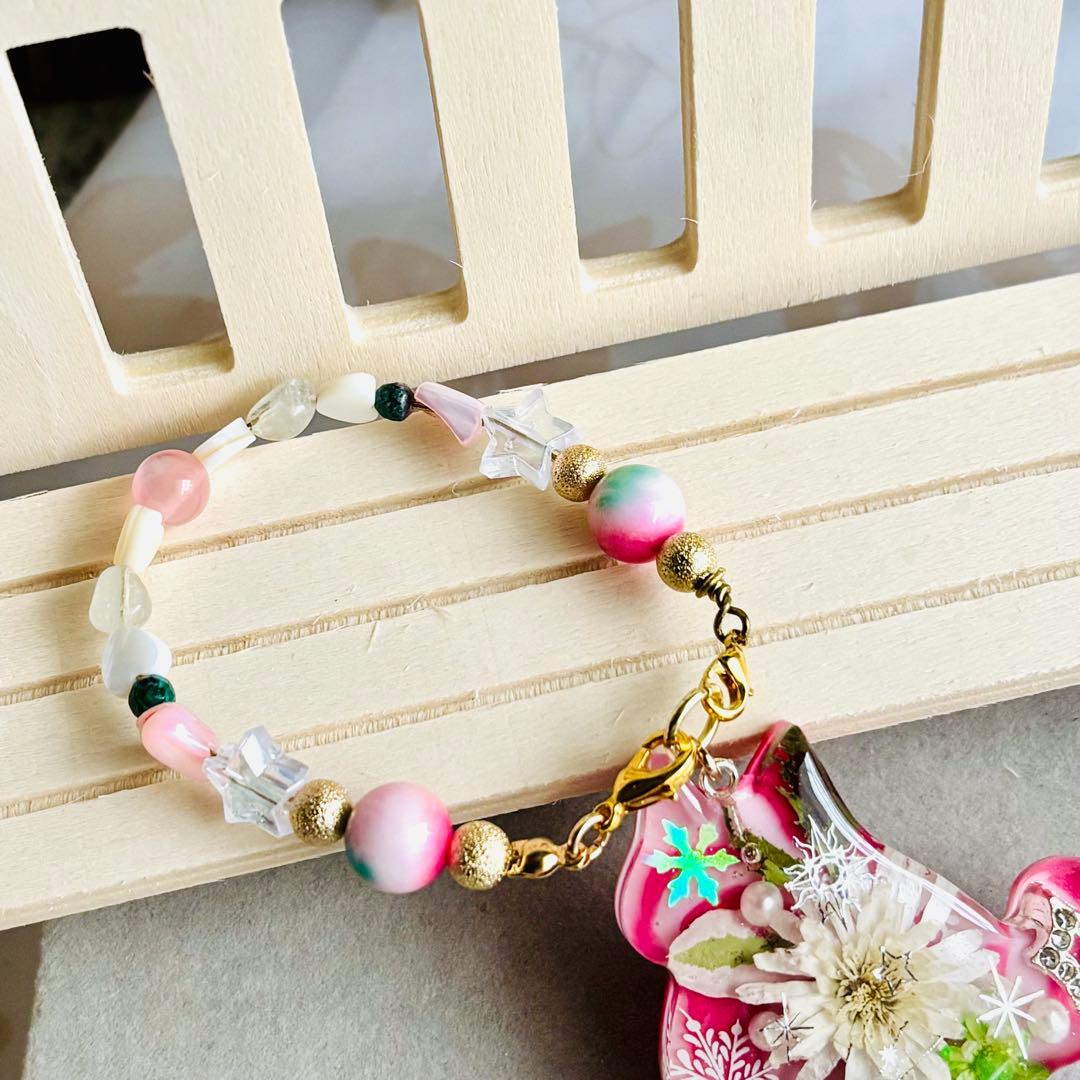 No.3127♡ドライフラワー♡天然石♡にゃんこ♡レジンチャーム