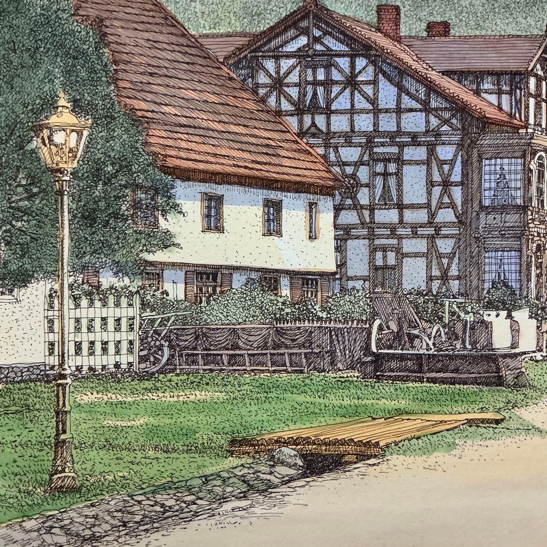 絵画、版画、リトグラフ、織田義郎、ドイツ、ハレンベルク、木組の家