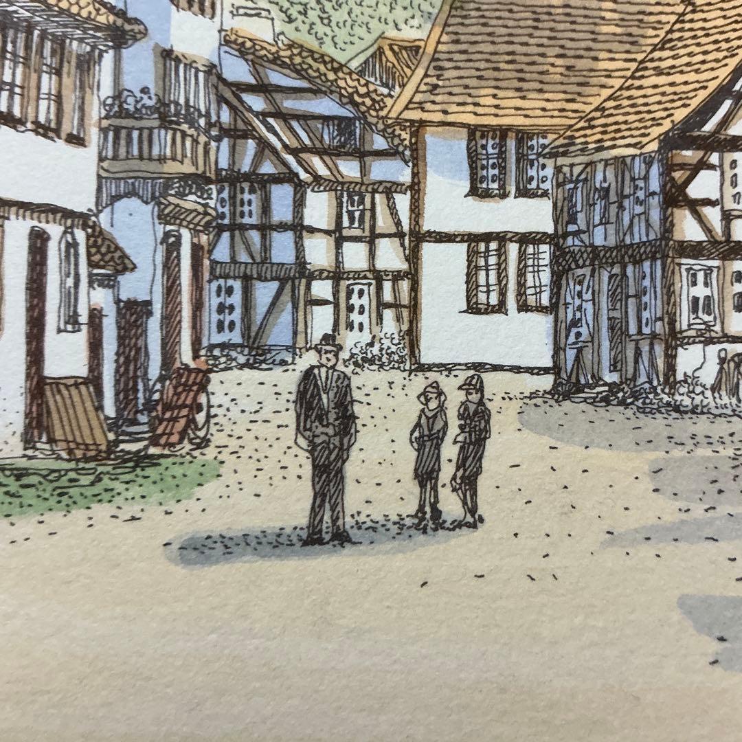 絵画、版画、リトグラフ、織田義郎、ドイツ、ハレンベルク、木組の家