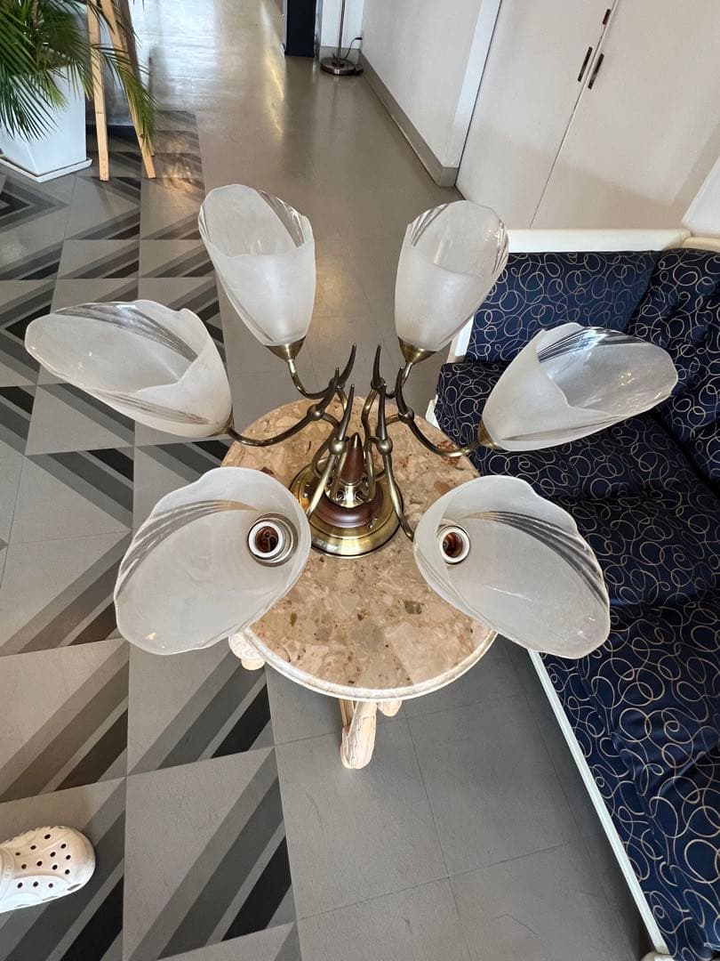 昭和レトロ オーデリック フロストガラス6灯シャンデリア