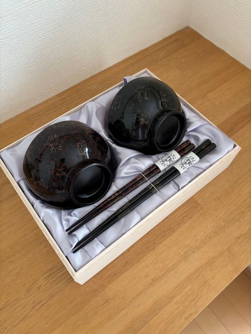 津軽塗　夫婦汁椀、箸セット