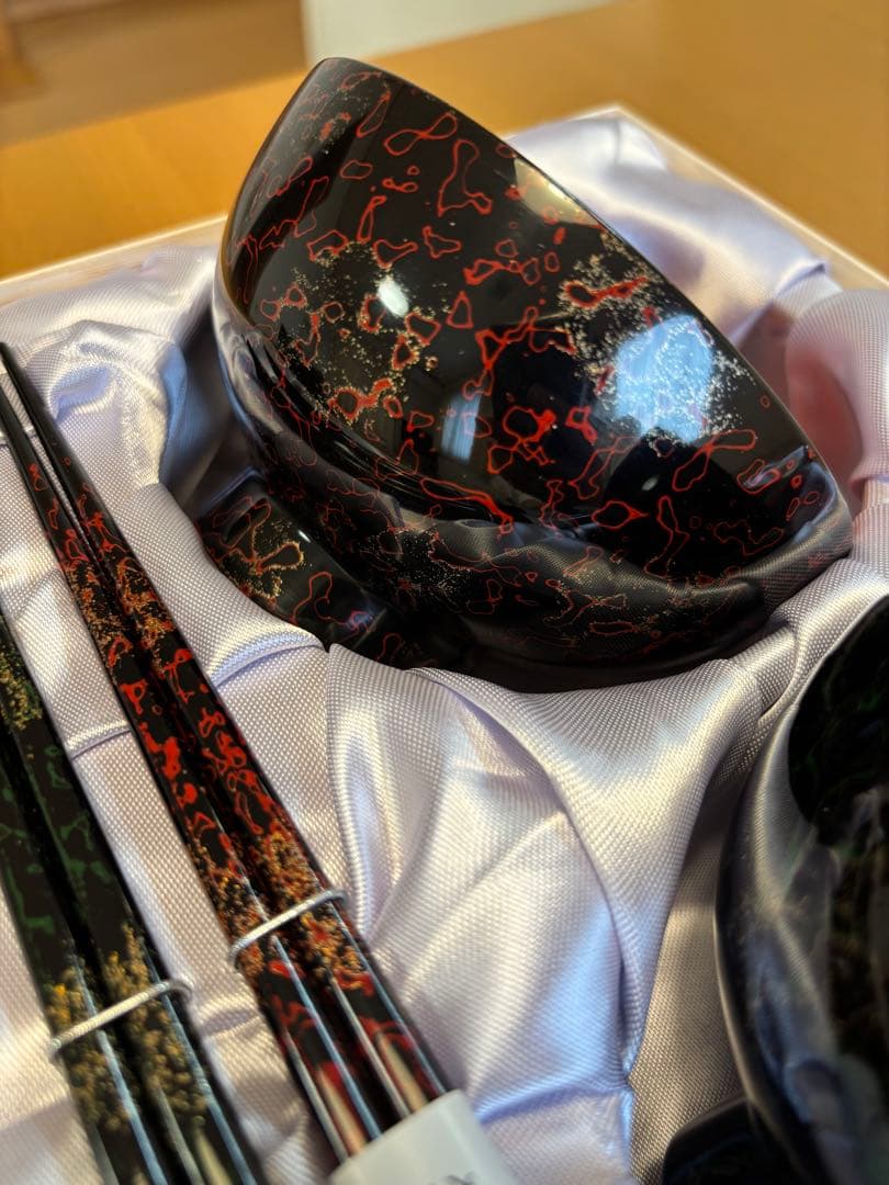 津軽塗　夫婦汁椀、箸セット