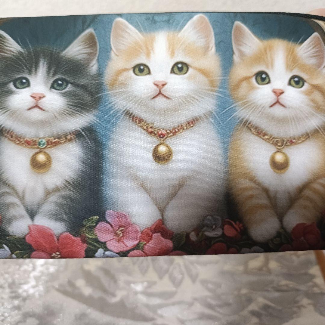 441】猫ちゃんパネル生地 帯 ハンドメイド L字型長財布ファスナー
