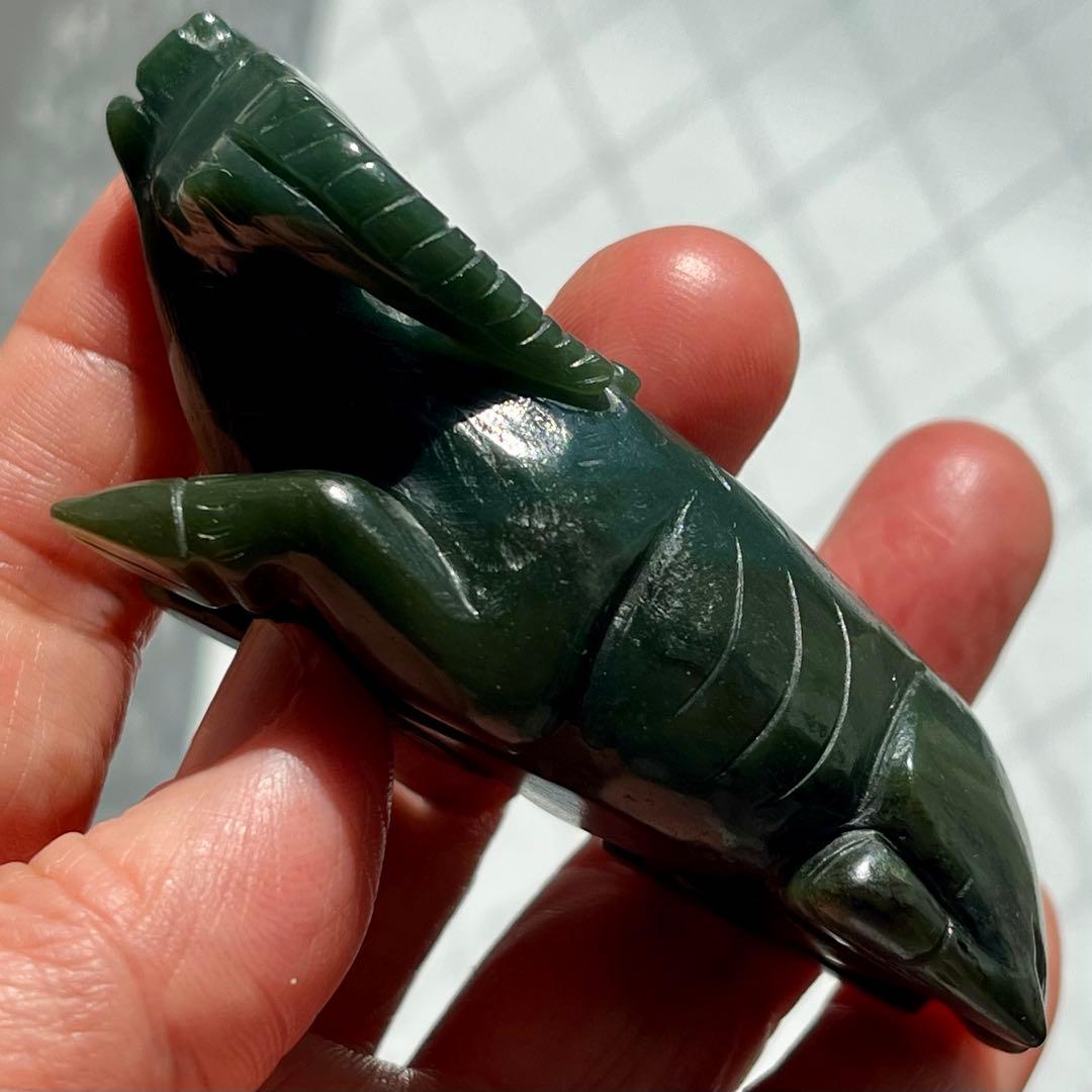 和田玉 青玉 藍青 古翡翠 彫刻 手彫り 牛 ネフライト 軟玉