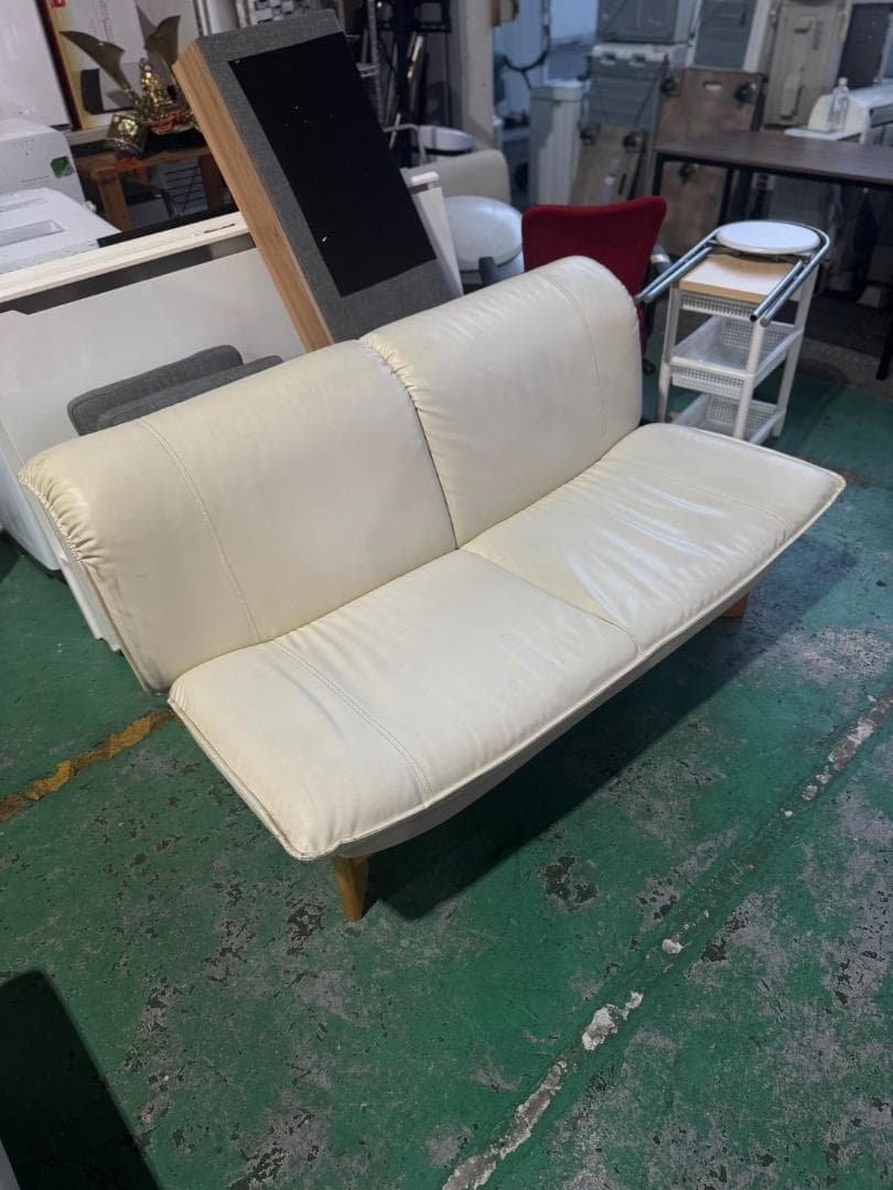 アイボリー 2人掛けソファ 合成皮革 134