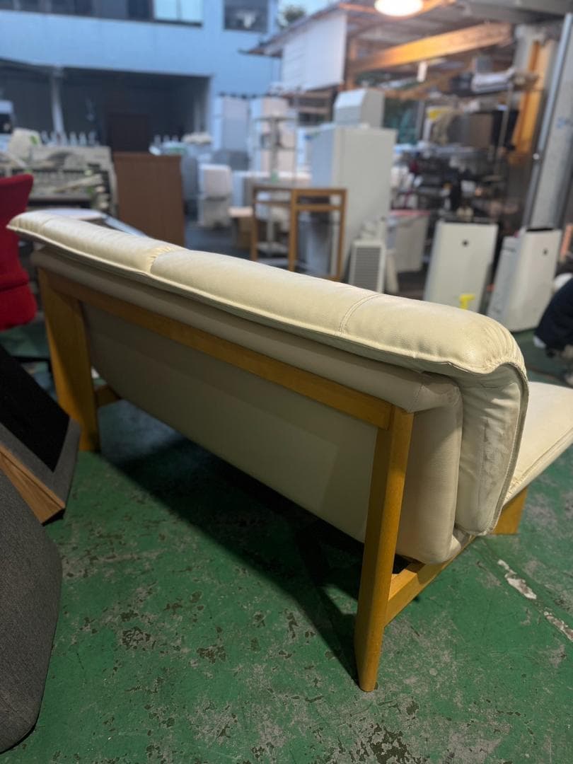 アイボリー 2人掛けソファ 合成皮革 134