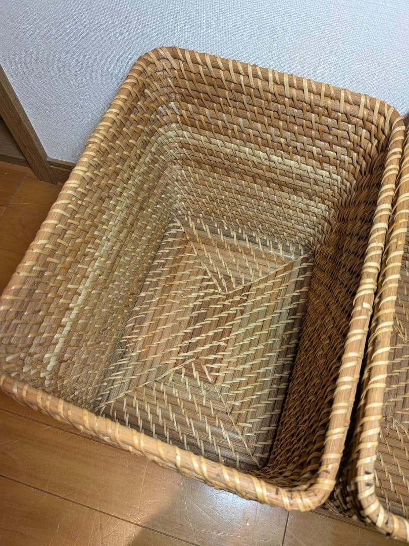 《送料込》無印良品 重なるラタン長方形 大バスケット ラタンカゴ インサート収納