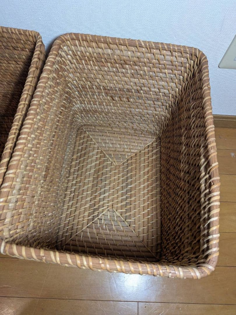 《送料込》無印良品 重なるラタン長方形 大バスケット ラタンカゴ インサート収納