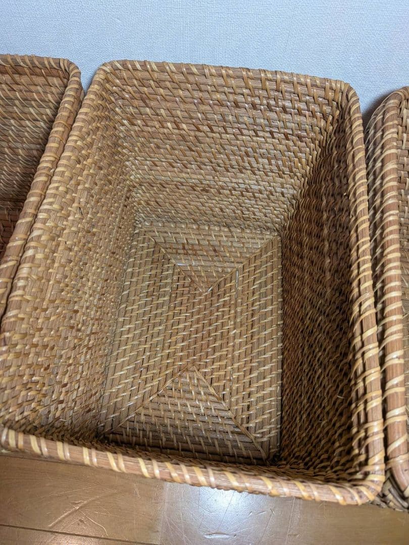 《送料込》無印良品 重なるラタン長方形 大バスケット ラタンカゴ インサート収納