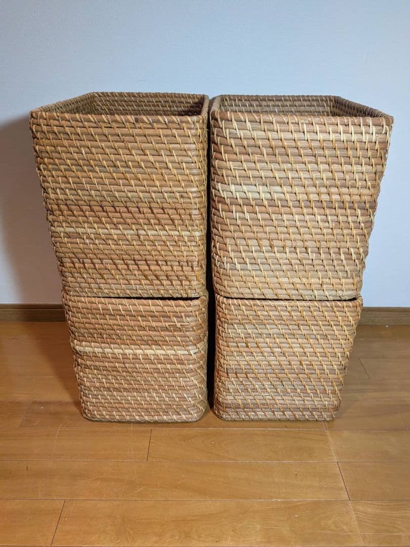《送料込》無印良品 重なるラタン長方形 大バスケット ラタンカゴ インサート収納