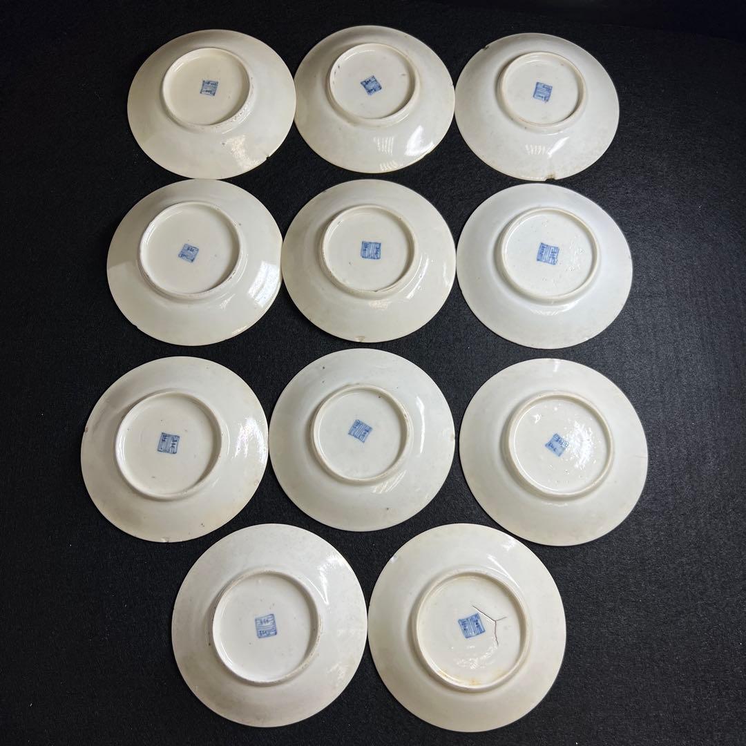 中国清朝時代　南京赤絵馬図小皿11枚　木箱付　東Y8-0109☆2F