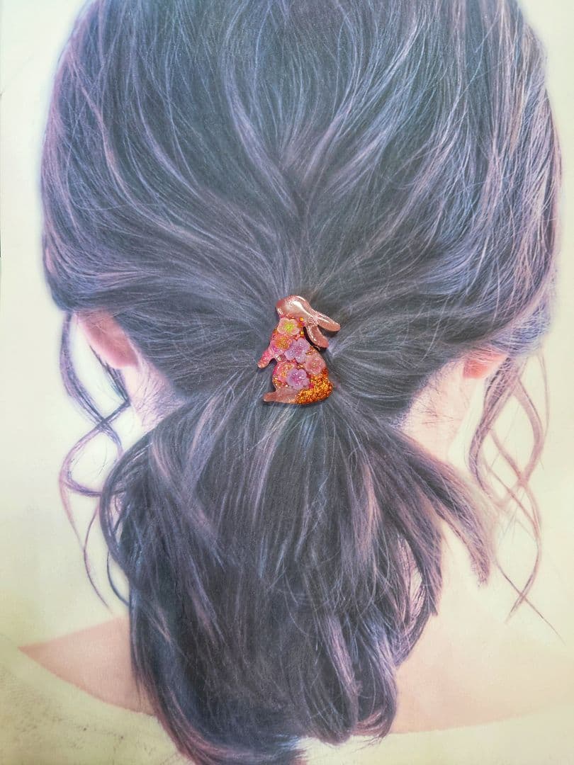 レジン 猫 うさぎ ヘアゴム ブローチ ポニーフック No.550 - メルカリ
