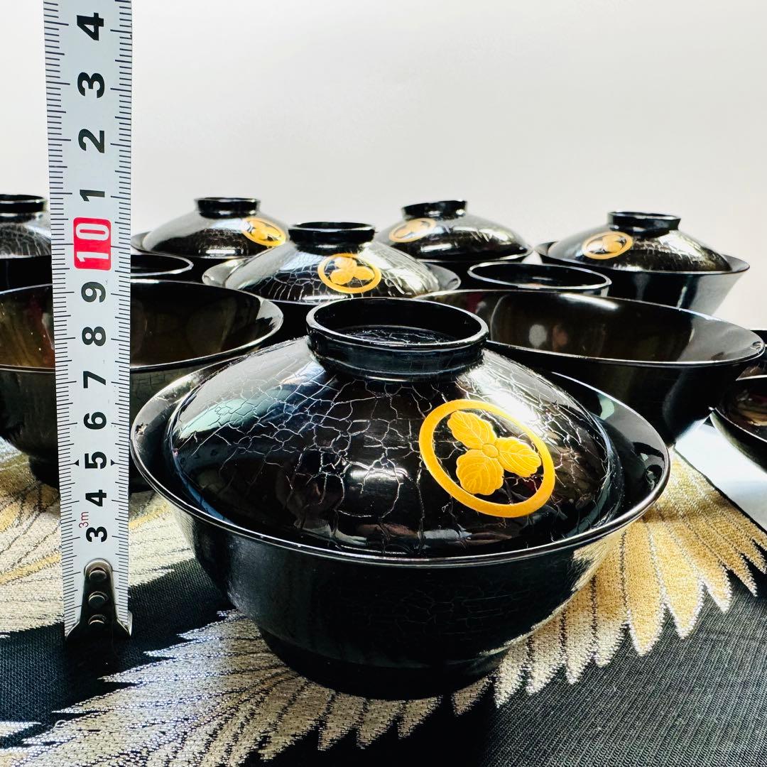 漆器　輪島塗　沈金　金蒔絵　木製　蓋付椀　お煮物椀　吸物椀　10客共箱　 時代物
