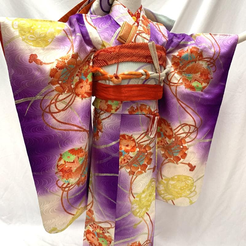 505ag15■七五三 七歳 女児 着物&袋帯&長襦袢 トール 鼓■状態良好