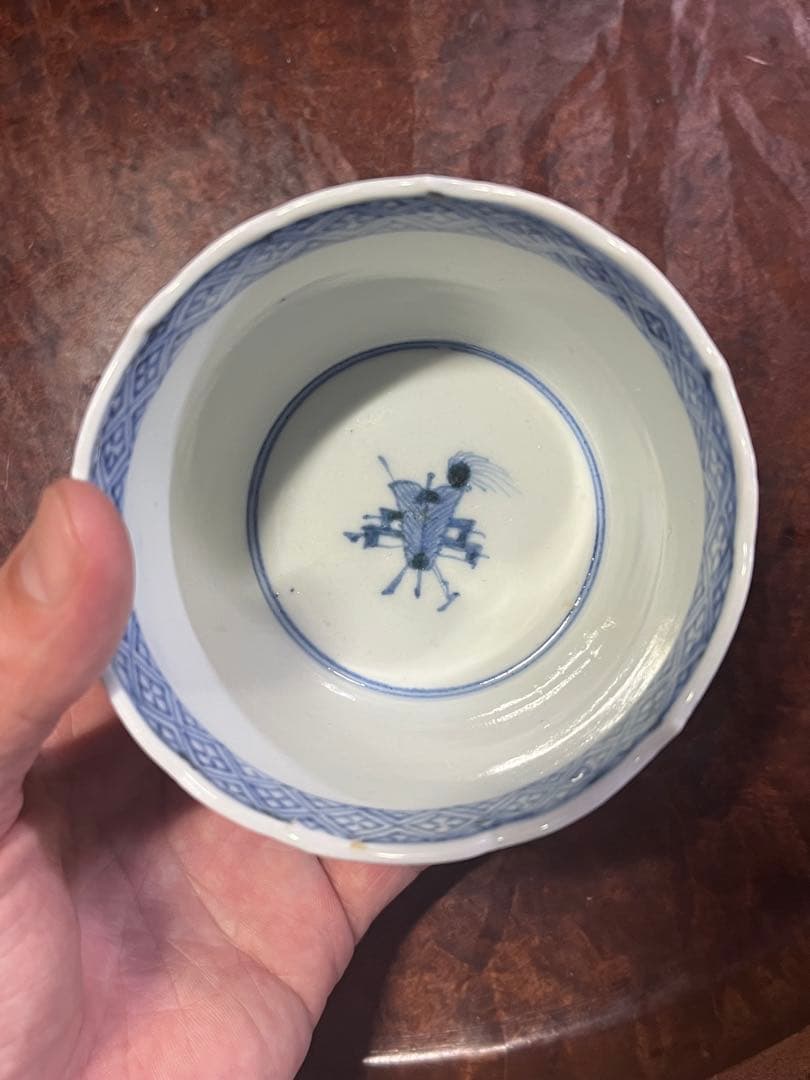 古伊万里 蕎麦猪口 賢人 仙人 人物 蘇轍 印判 宝珠 軍配 団扇 経巻 宝