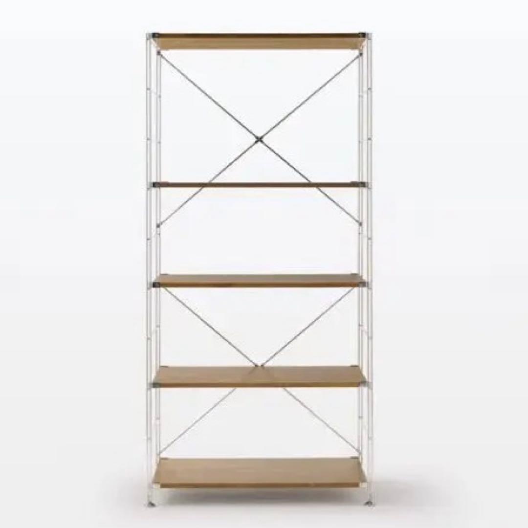 美品★無印 ステンレスユニットシェルフ　ウォールナット材棚セット・バスケット付