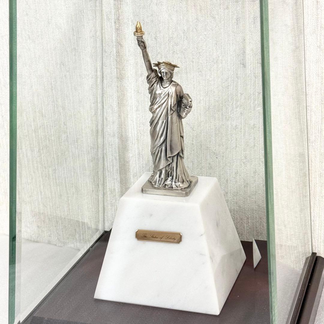【希少】銀製　自由の女神　置物　面取り ガラスケース　silver970