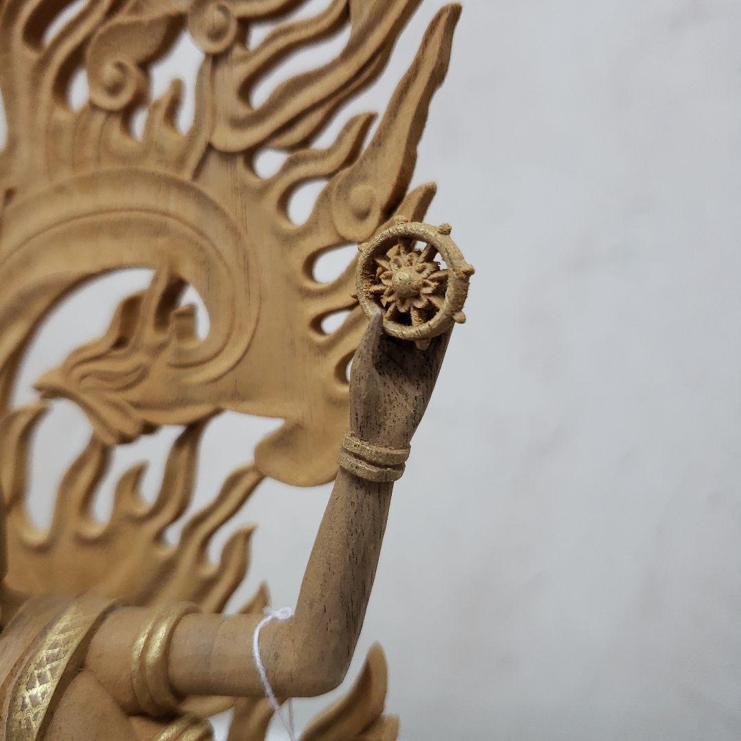 Ｂフライデー蔵出し特価上彫り仏像◆楠材 烏枢沙摩明王5寸立 眼入金泥◆五大明王