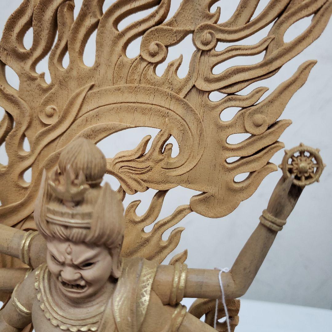 Ｂフライデー蔵出し特価上彫り仏像◆楠材 烏枢沙摩明王5寸立 眼入金泥◆五大明王