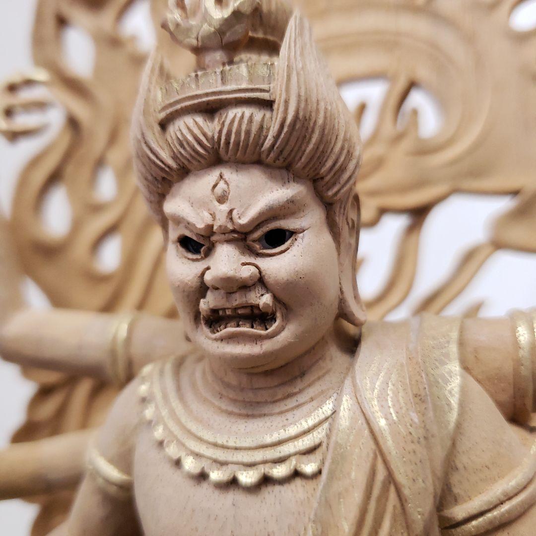 Ｂフライデー蔵出し特価上彫り仏像◆楠材 烏枢沙摩明王5寸立 眼入金泥◆五大明王