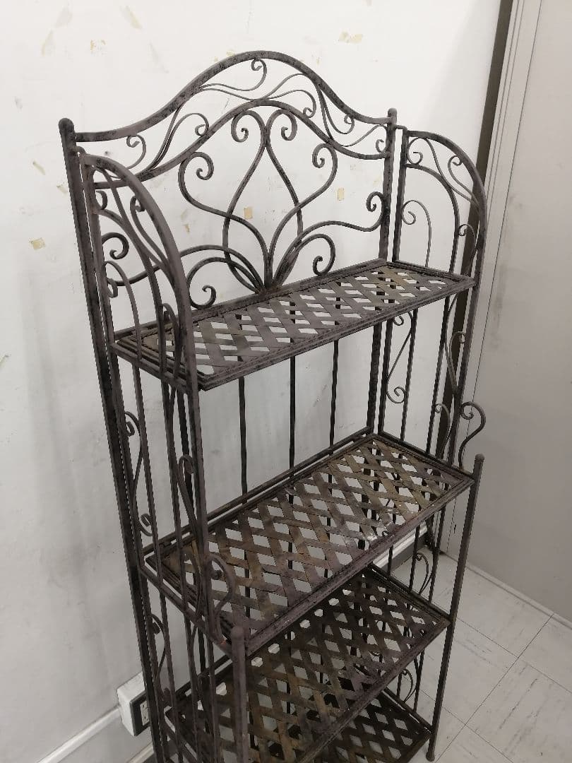 アイアン製オープンシェルフ 4段 メタル ダークグレー 花台 店舗什器 W61