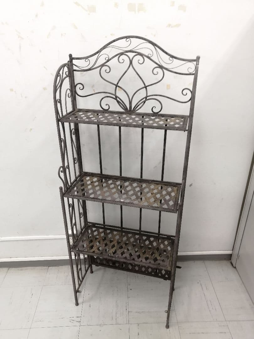 アイアン製オープンシェルフ 4段 メタル ダークグレー 花台 店舗什器 W61
