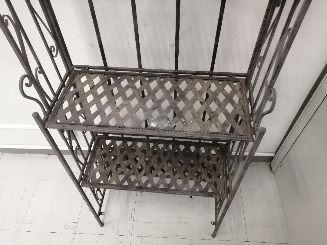 アイアン製オープンシェルフ 4段 メタル ダークグレー 花台 店舗什器 W61