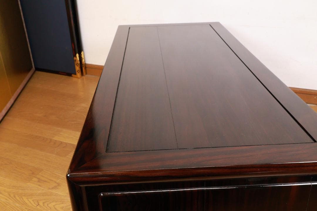 時代家具　縞黒檀　総無垢　文机　片袖　座敷机　文豪机　書斎机 BE989