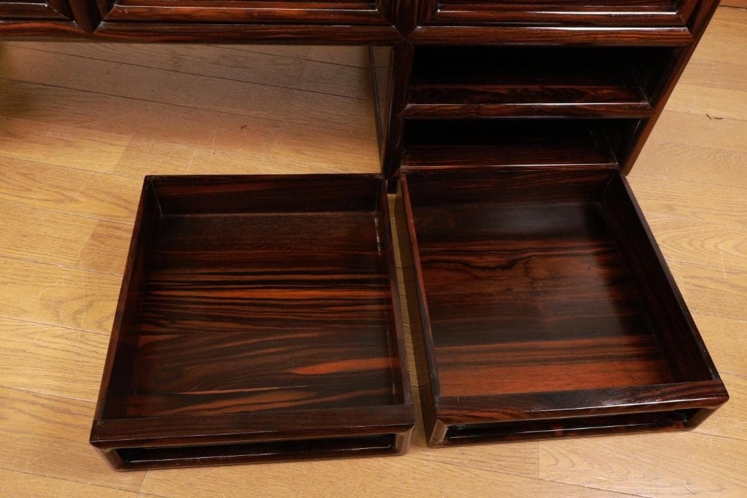 時代家具　縞黒檀　総無垢　文机　片袖　座敷机　文豪机　書斎机 BE989