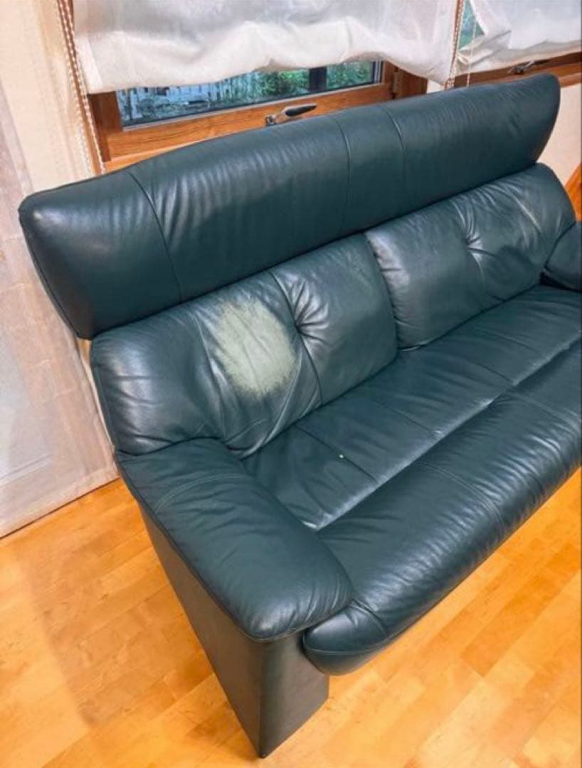 ダークグリーン レザー 2-3人掛けソファ