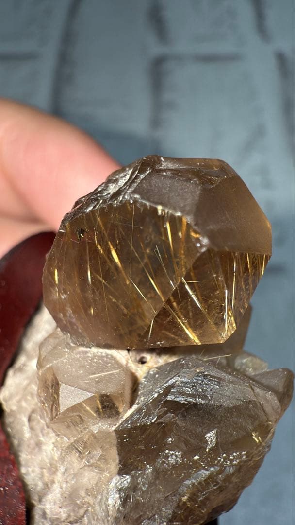 ⑤ブラジル産 タイチンルチルクォーツ マスター 原石クラスター 特注手彫専用台座