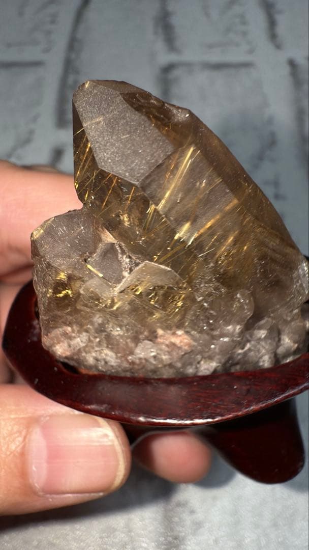 ⑤ブラジル産 タイチンルチルクォーツ マスター 原石クラスター 特注手彫専用台座