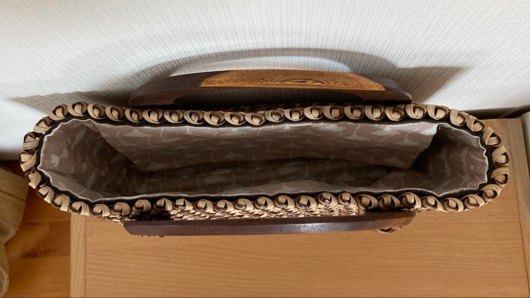 天然素材のかごバッグ（ブラウン・ベージュ）石畳編み　ノット編み