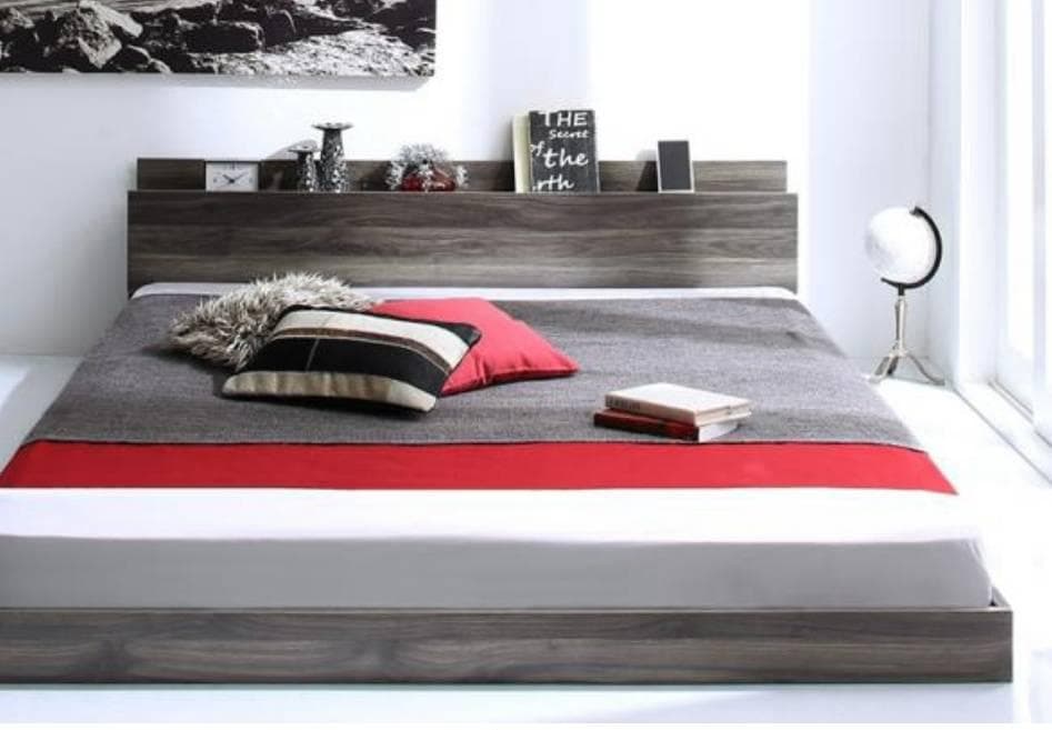 シングルサイズ・棚コンセント付きフロアベッド・ダークグレー 7-12