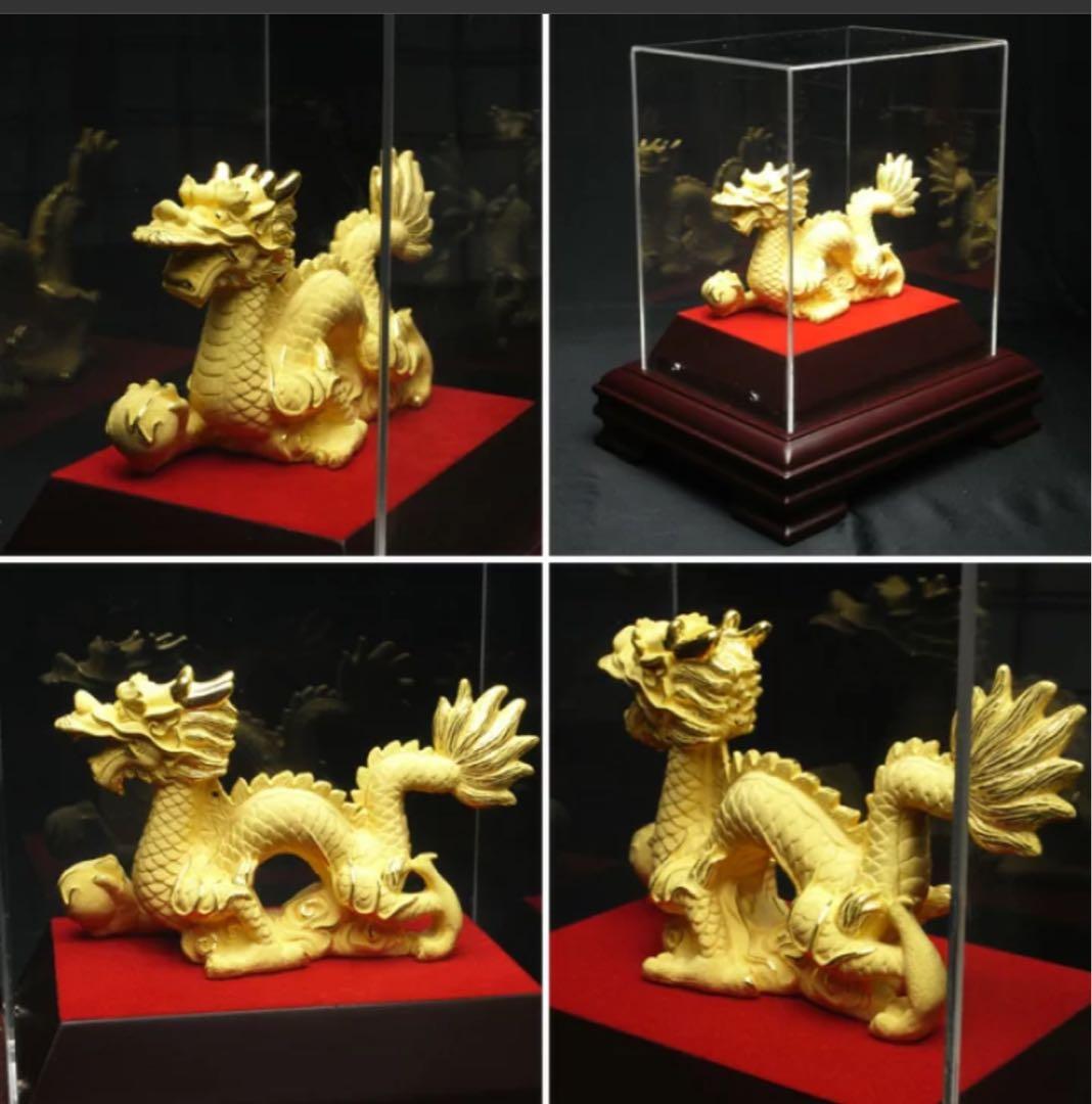 ぷ*ん様 改運】招財龍【純金仕上げ】（風水の龍、龍の置物