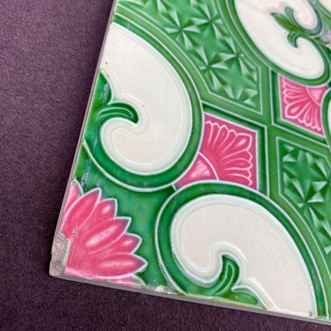 ハンドメイド日本製アンティークマジョリカタイル⑧A4枚セット