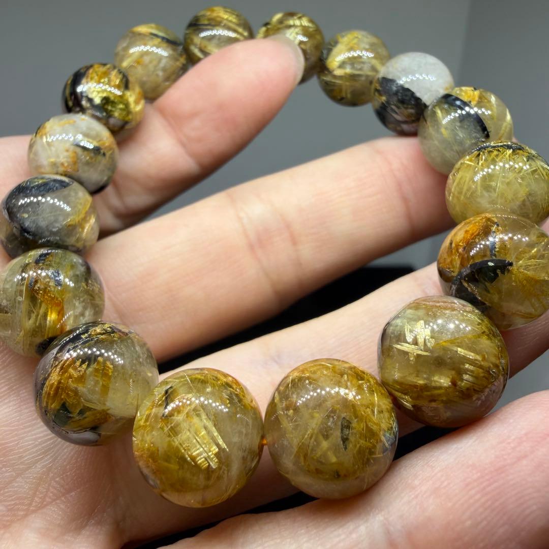 □ブレスレット z8088 太陽放射 ゴールドタイチンルチルクォーツ 180□