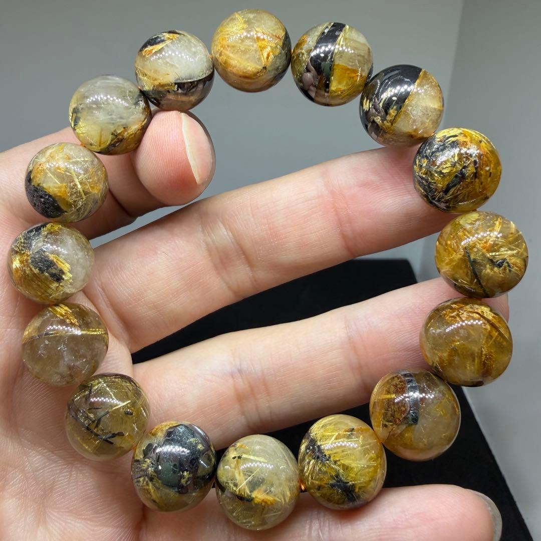 □ブレスレット z8088 太陽放射 ゴールドタイチンルチルクォーツ 180□