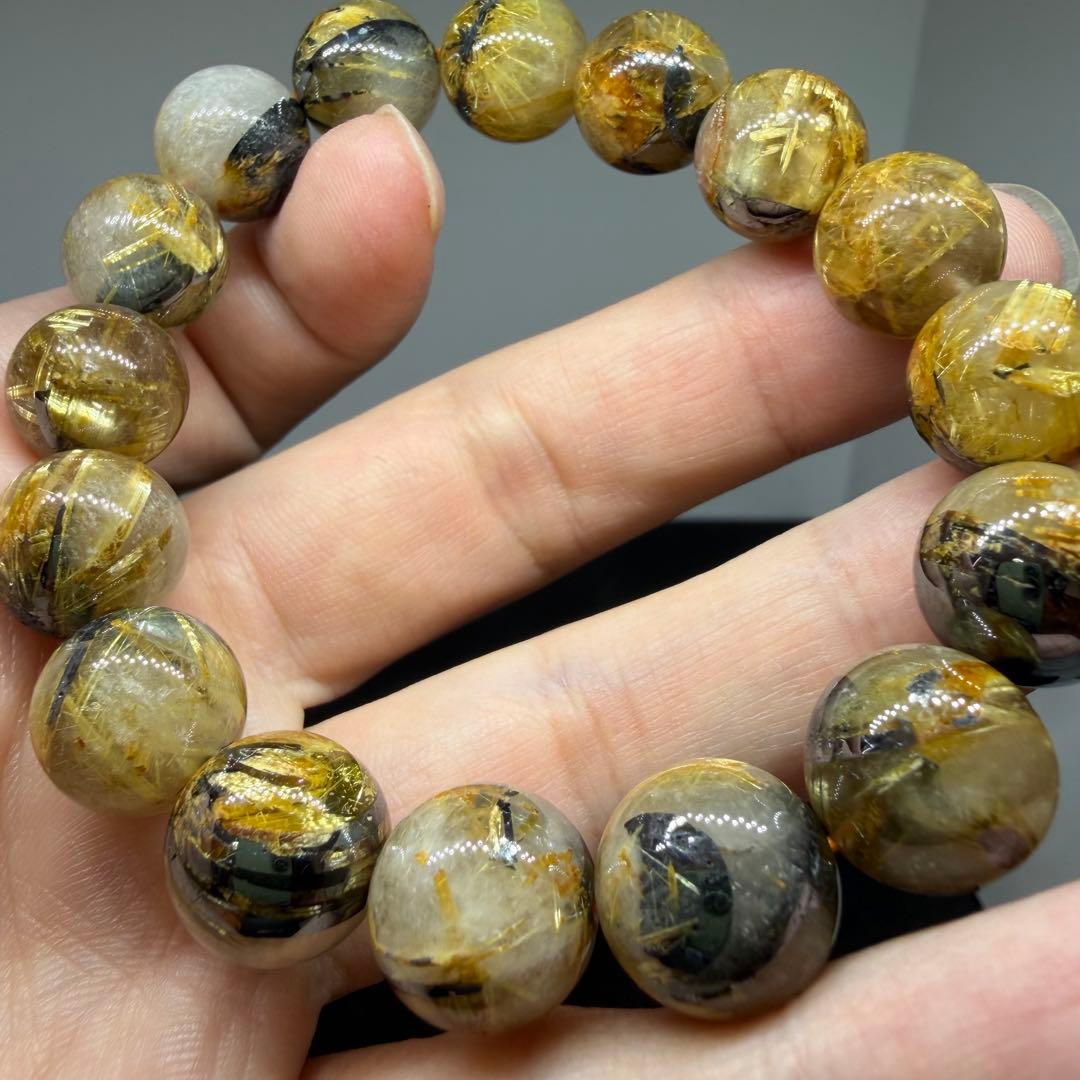 □ブレスレット z8088 太陽放射 ゴールドタイチンルチルクォーツ 180□