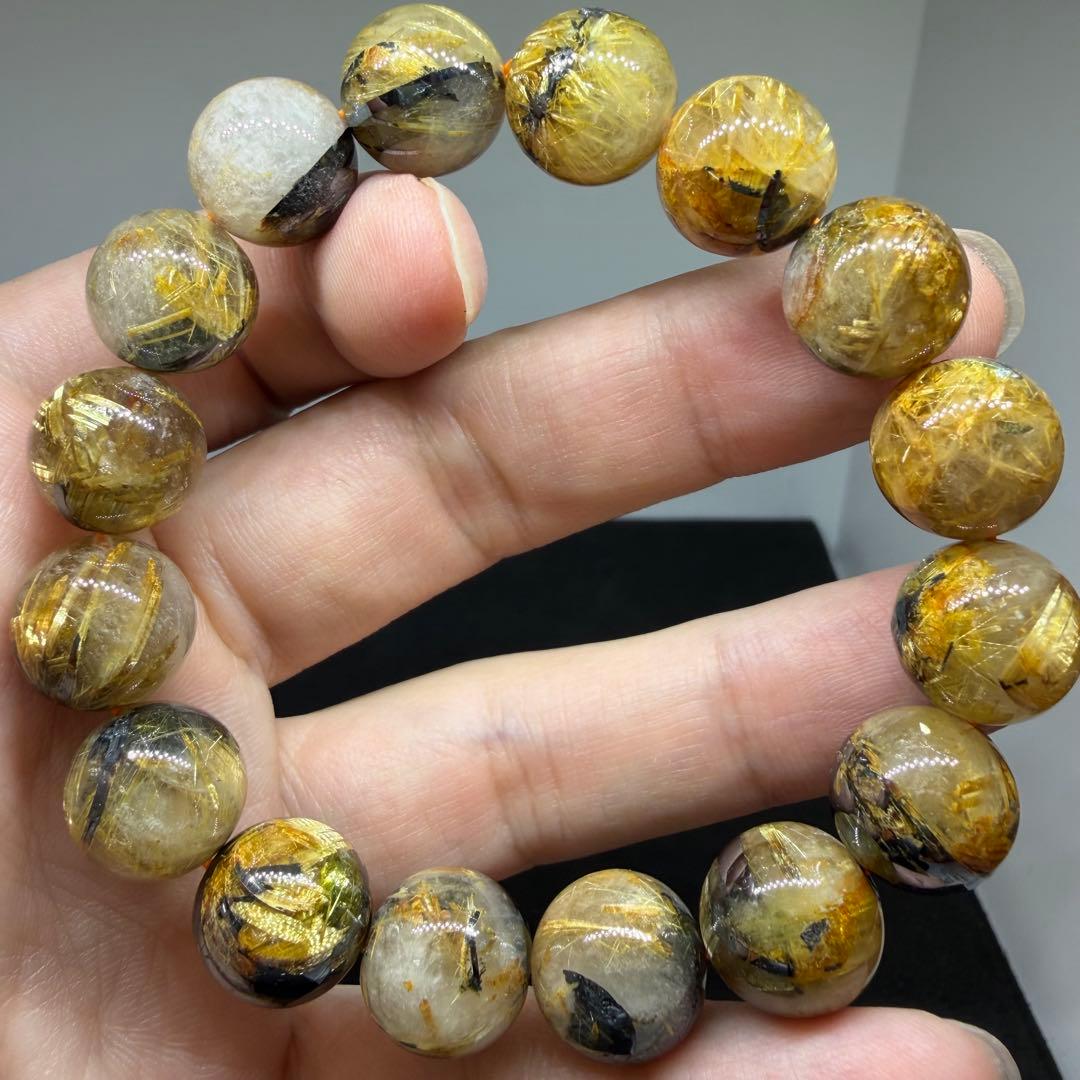 □ブレスレット z8088 太陽放射 ゴールドタイチンルチルクォーツ 180□