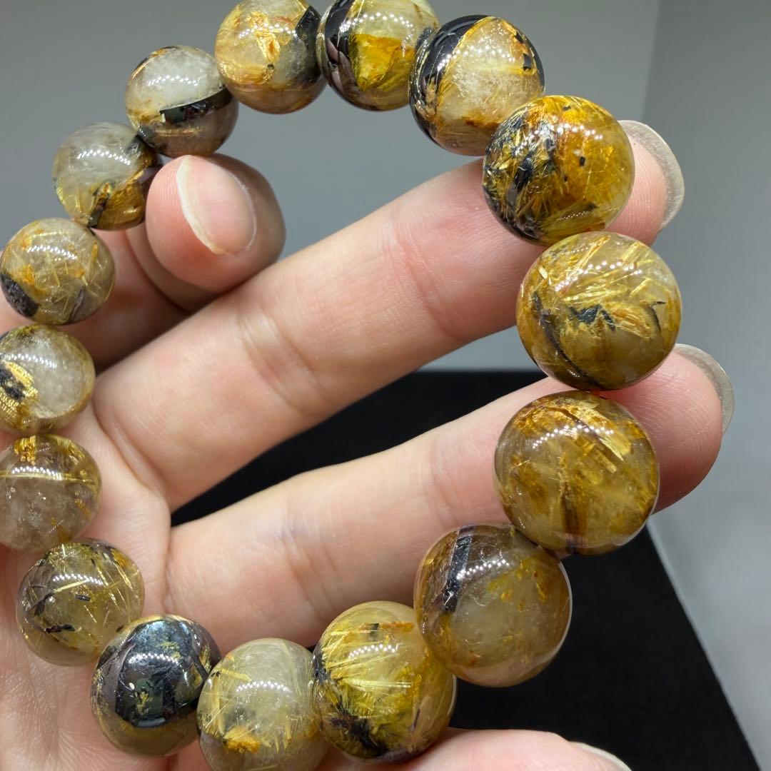 □ブレスレット z8088 太陽放射 ゴールドタイチンルチルクォーツ 180□