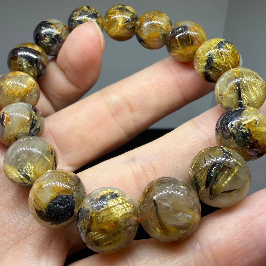 □ブレスレット z8088 太陽放射 ゴールドタイチンルチルクォーツ 180□