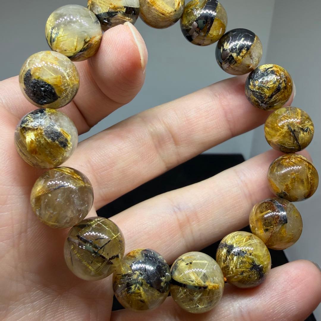 □ブレスレット z8088 太陽放射 ゴールドタイチンルチルクォーツ 180□