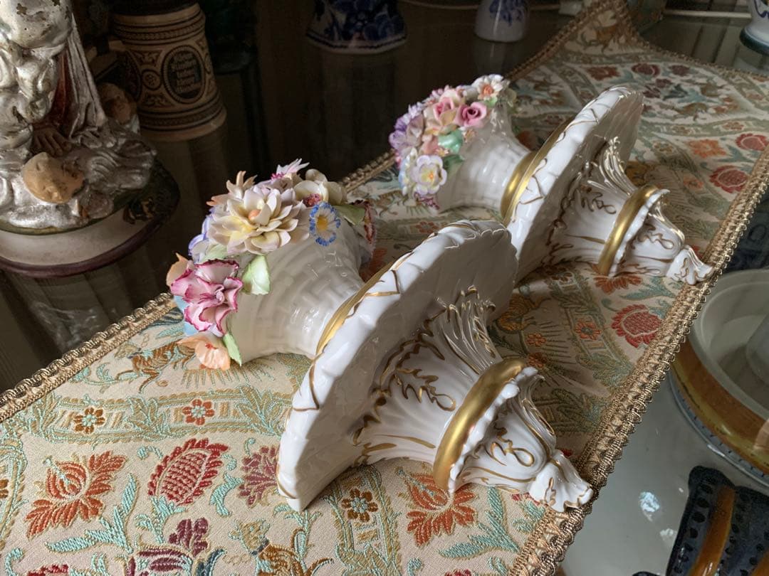 イタリア製　陶花　ビンテージ壁掛け豪華な陶花2セット美品綺麗です！