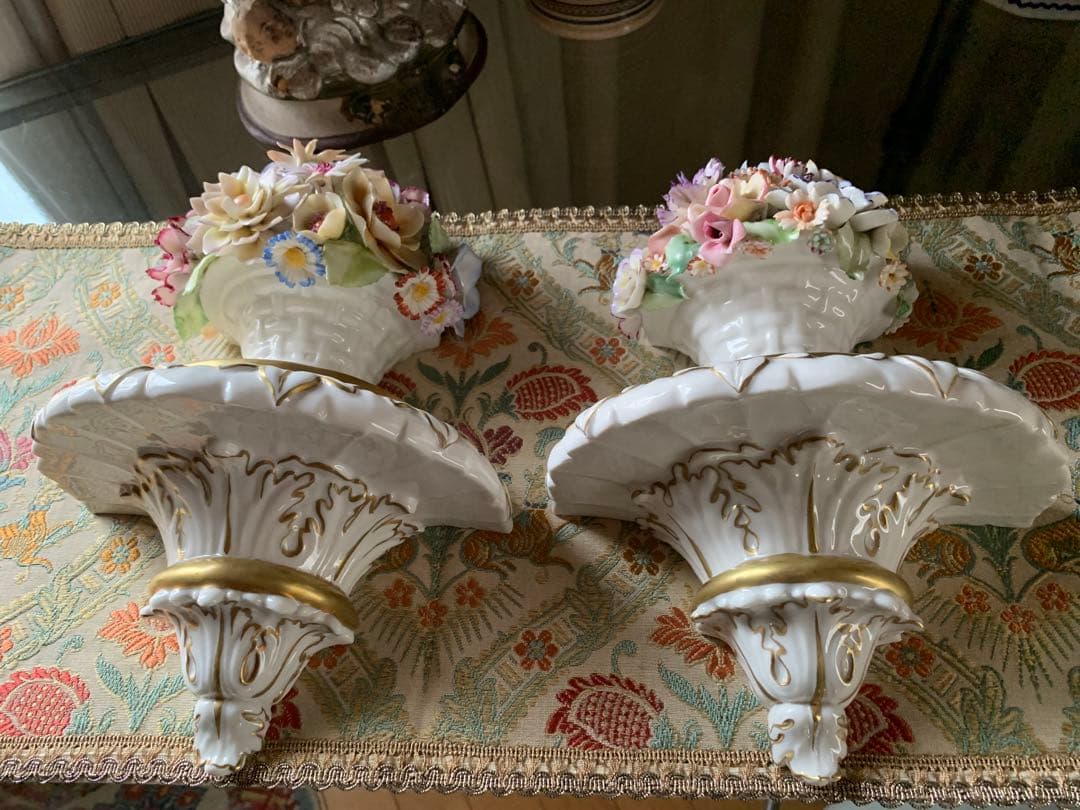 イタリア製　陶花　ビンテージ壁掛け豪華な陶花2セット美品綺麗です！