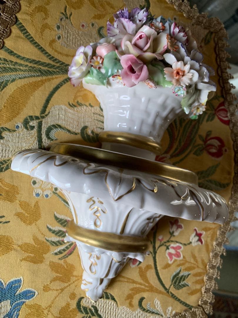 イタリア製　陶花　ビンテージ壁掛け豪華な陶花2セット美品綺麗です！