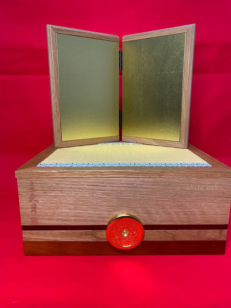 上杉謙信　東京久月　五月人形　銘木シリーズ　ホワイトオーク家紋付兜飾り収納セット