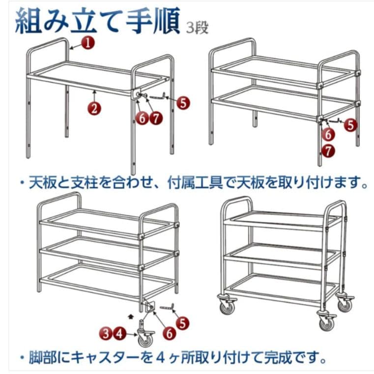 配膳ワゴン 3段 キッチンカート ステンレス ワゴン 収納 キッチンラック
