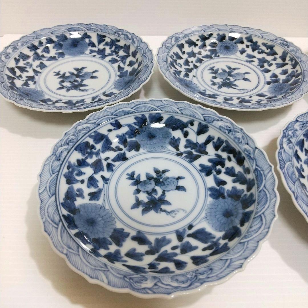 山本長左 桃果唐草文 皿 銘々皿 5枚 セット 九谷焼 クタニヤキ