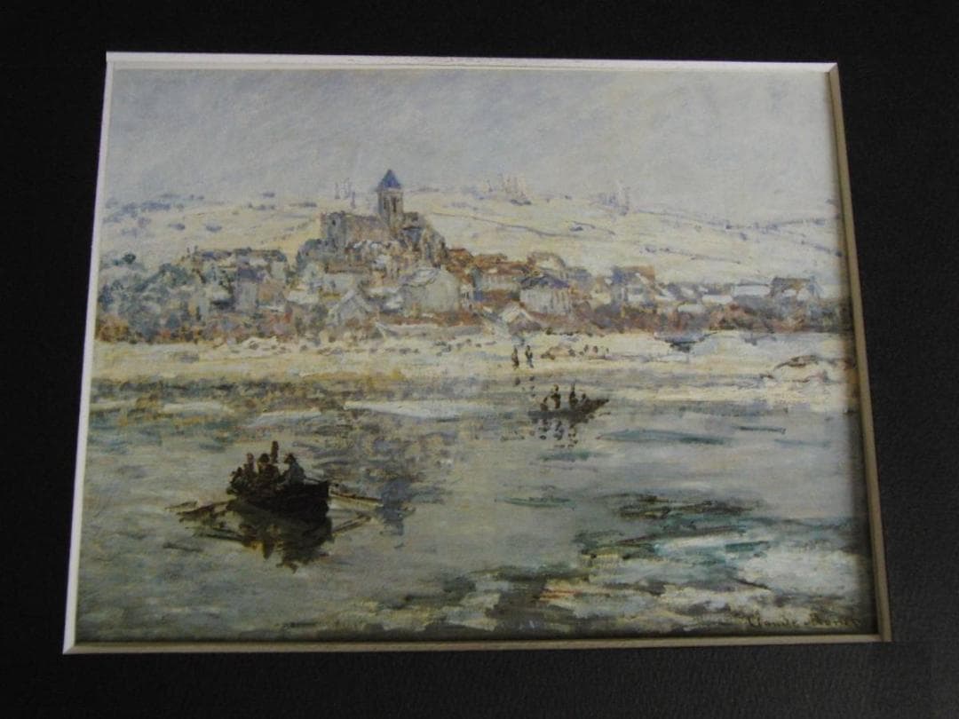 クロード・モネ、「Vetheuil in Winter」、希少大判画集・額装画